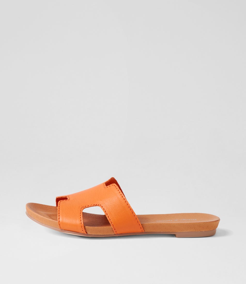 Jamel Bright Orange Leather Slides by Django & Juliette