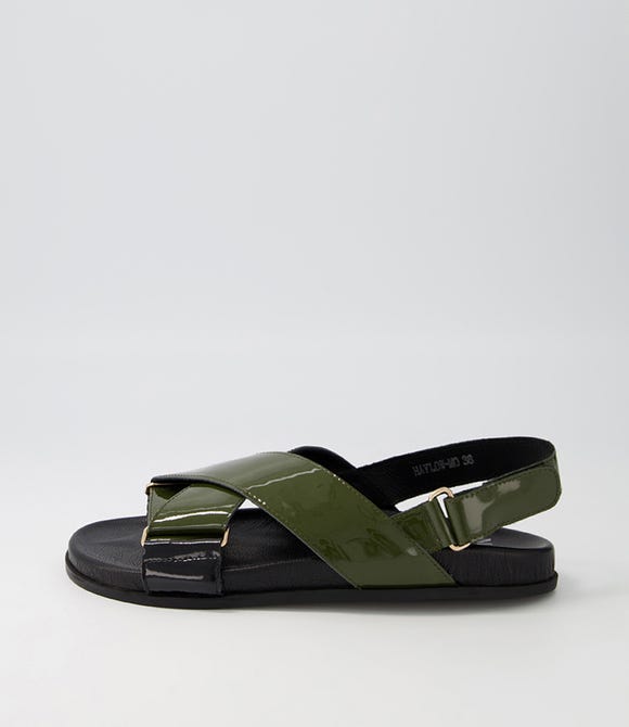 Haylow Black Olive Patent Leather Sandals
