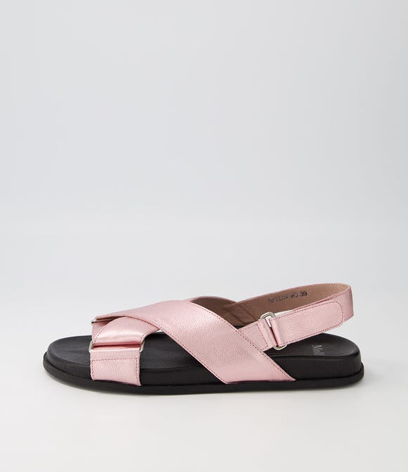 Haylow Pale Pink Metallic Leather Sandals
