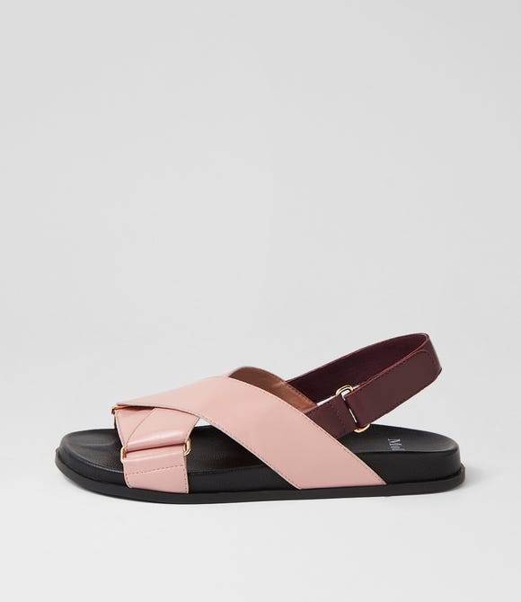 Haylow Pink Plum Black Leather Sandals