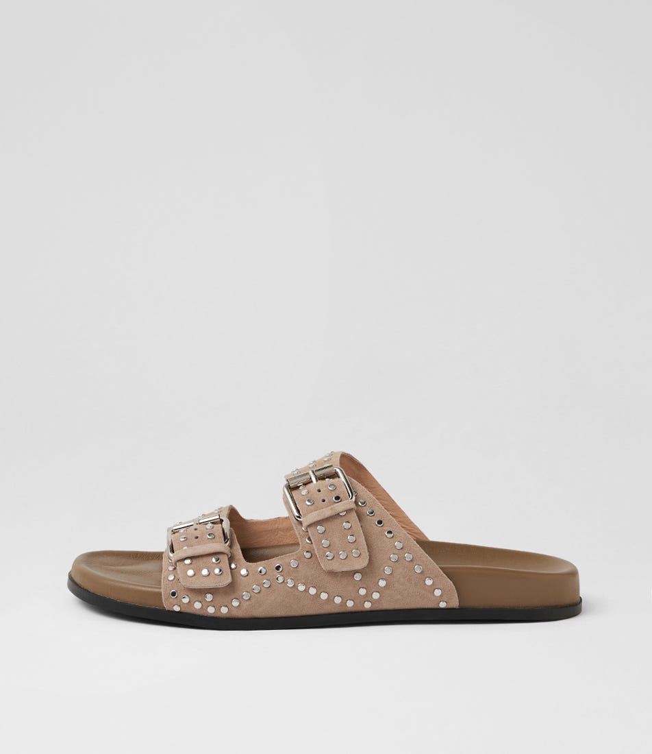 Heire Taupe Silver Suede Slides