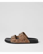 Heire Light Fawn Black Suede Slides