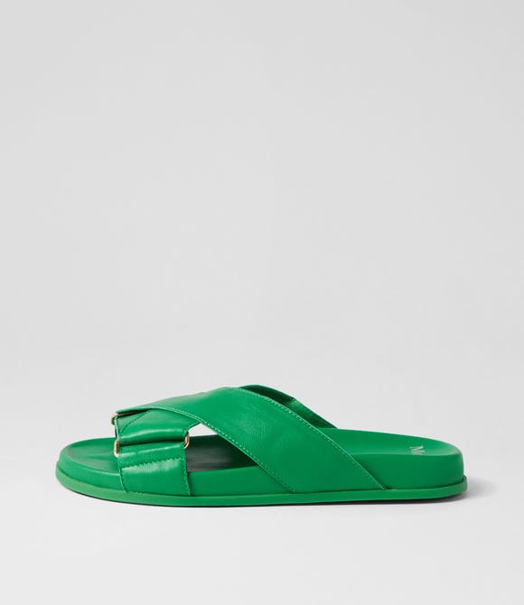 Hefti Bright Green Leather Slides