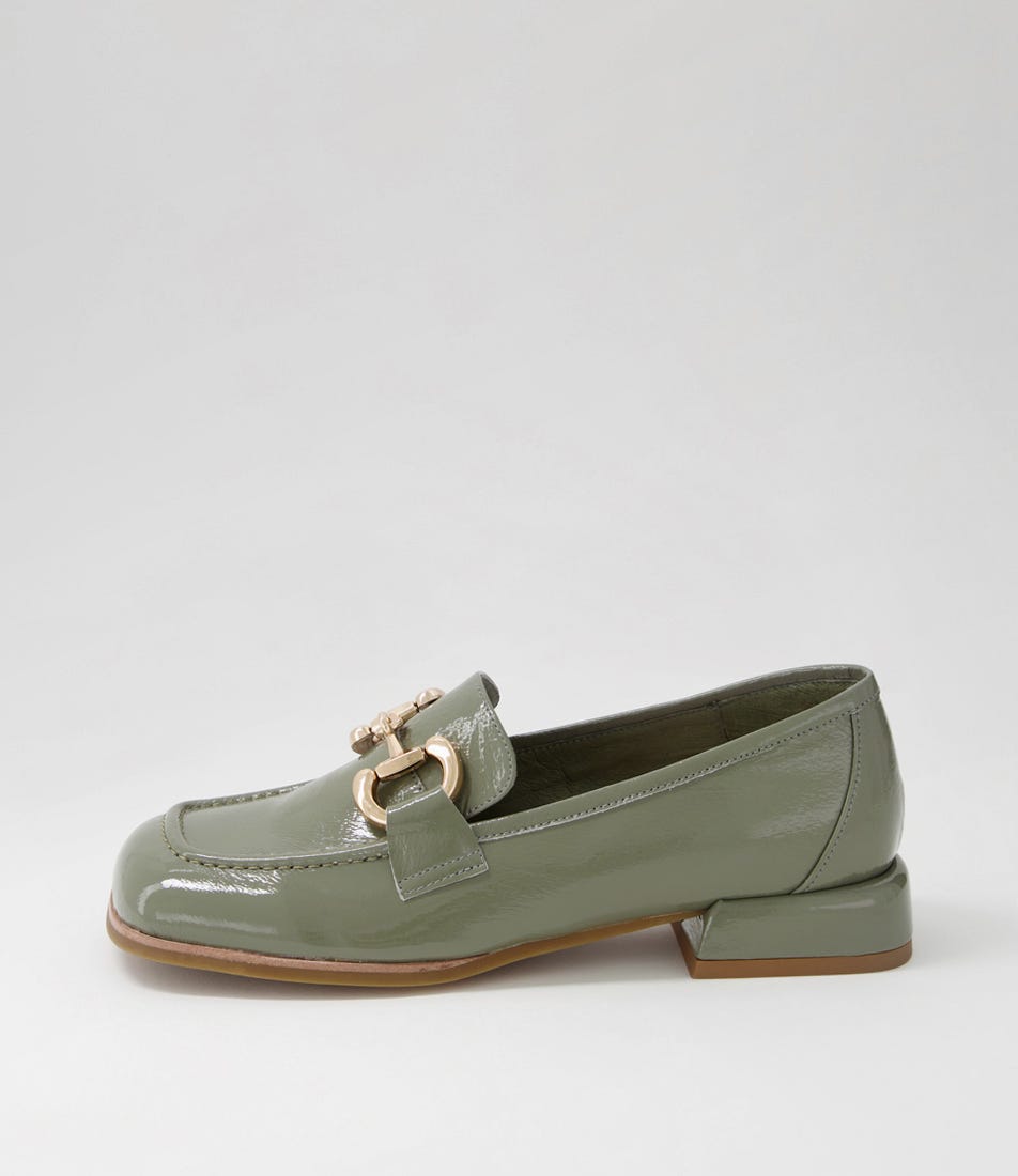 Clozer Khaki Crinkle Patent Flat Shoes by Mollini | Shop Online at