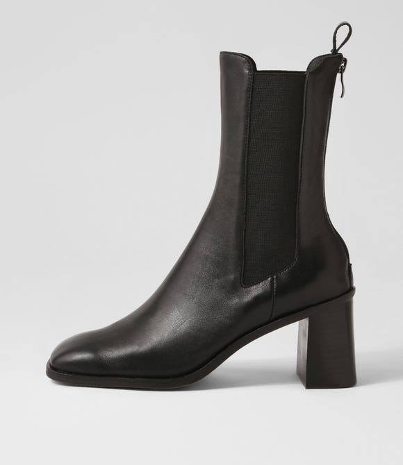 Tuscani Black Leather Ankle Boots