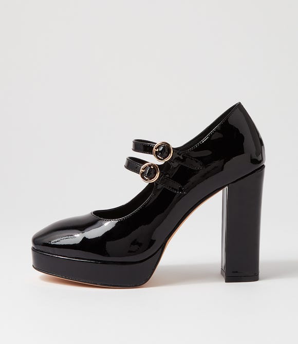 Ainey Black Patent Leather Mary Jane Heels