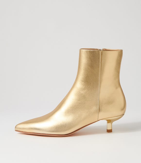 Cemila Gold Leather Ankle Boots