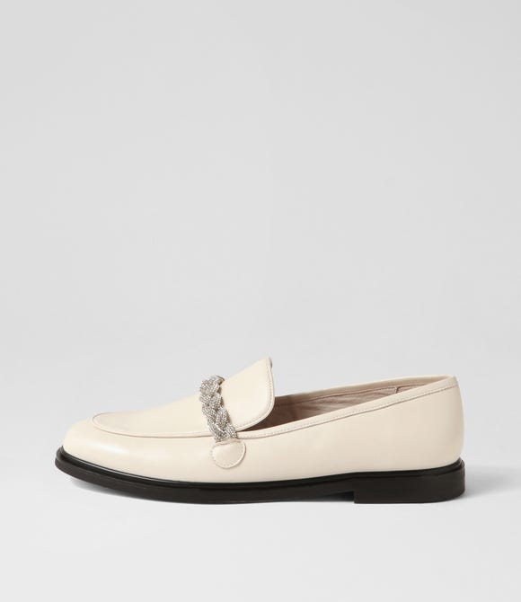 Galya Cream Silver Jewels Leather Loafers