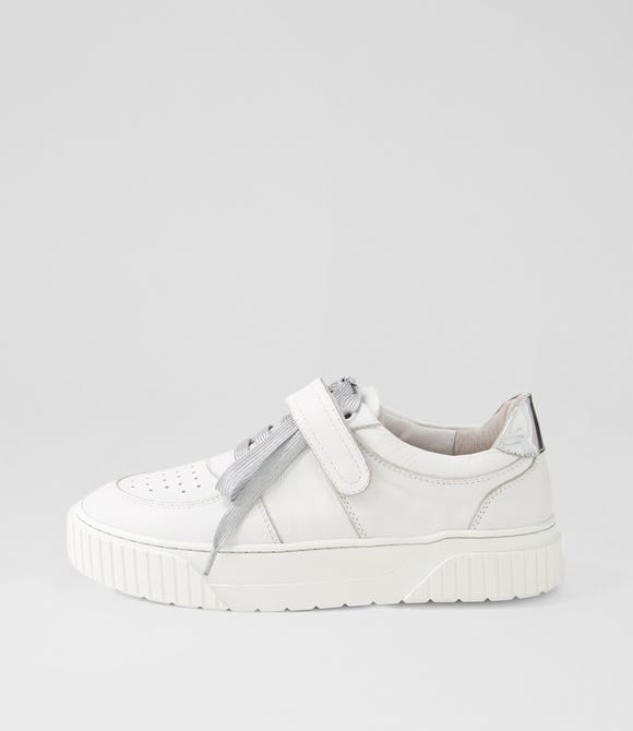 Jerriee White Silver Mirror Leather Sneakers