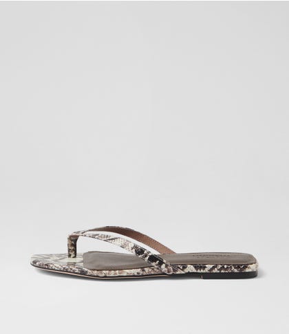 Reille Black Taupe Snake Leather Thongs