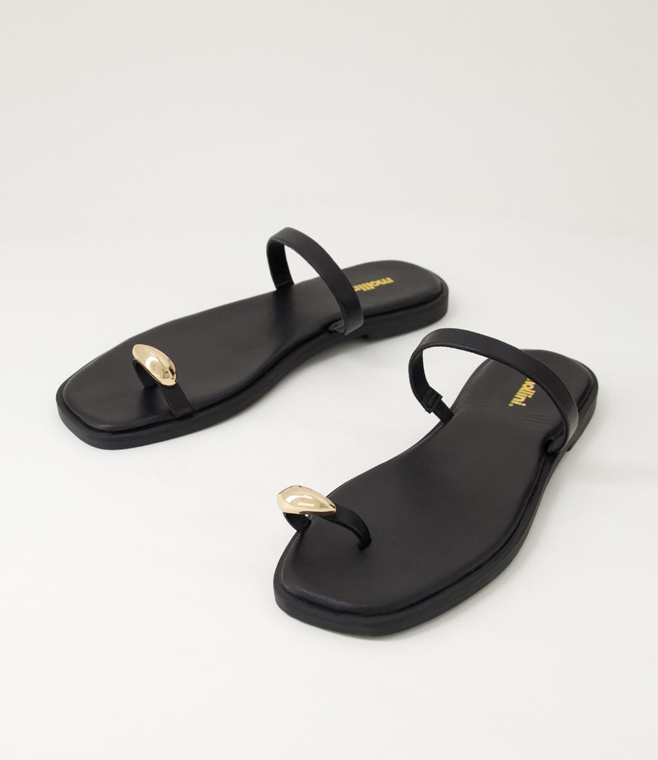 Jenifer Black Leather Thongs by Mollini
