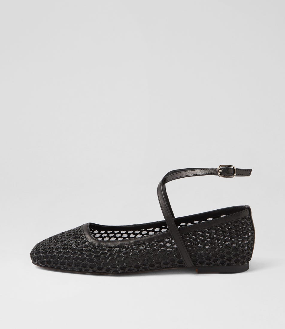 Neesa Black Woven Leather Ballet Flats