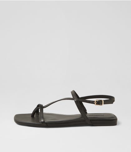 Rollina Black Leather Sandals