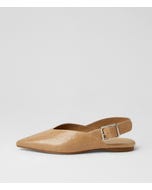 Foraya Camel Crinkle Leather Slingbacks