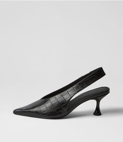 Finh Black Croc Leather Pump Heels