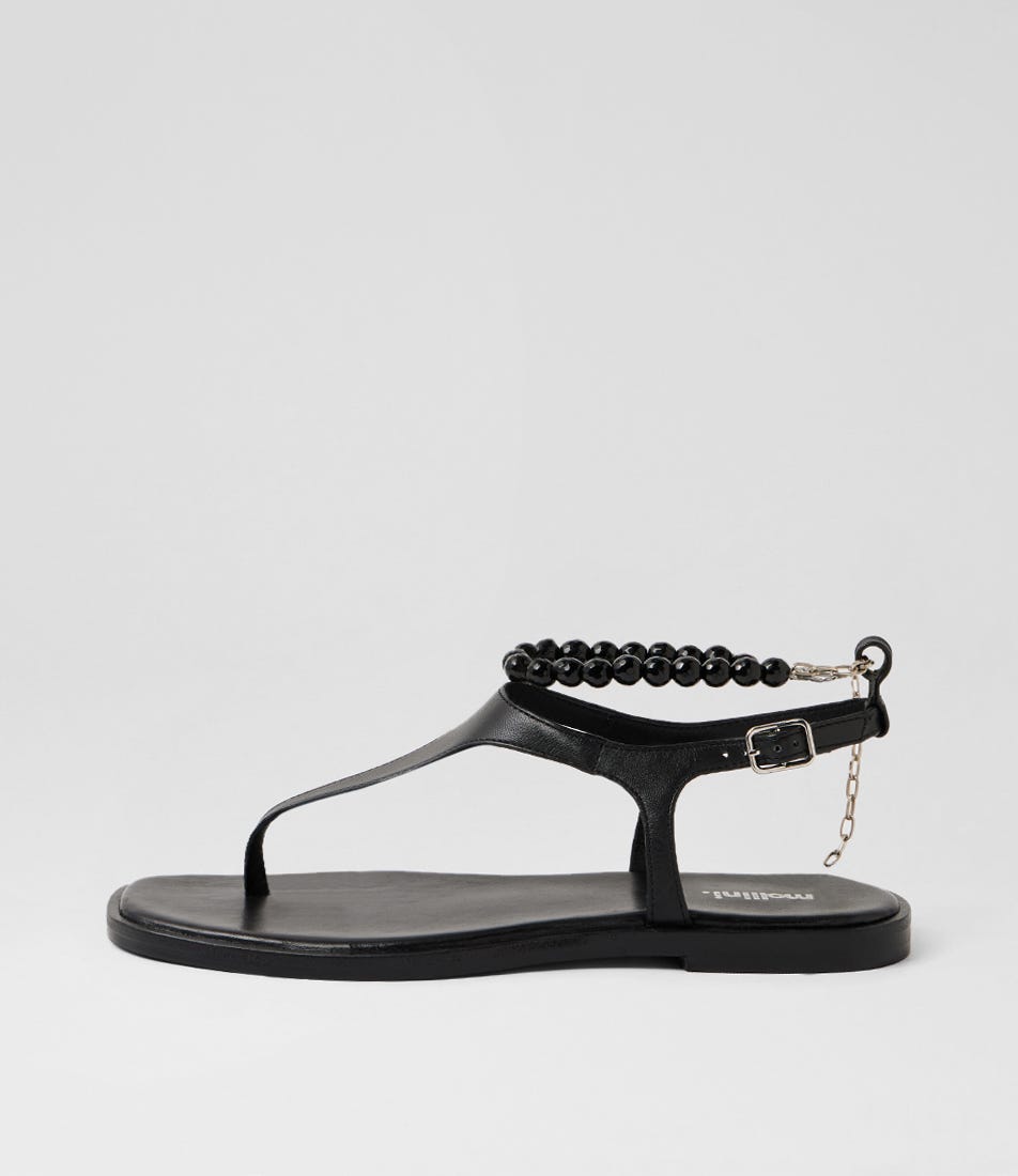 Joanni Black Leather Sandals