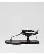Joanni Black Leather Sandals