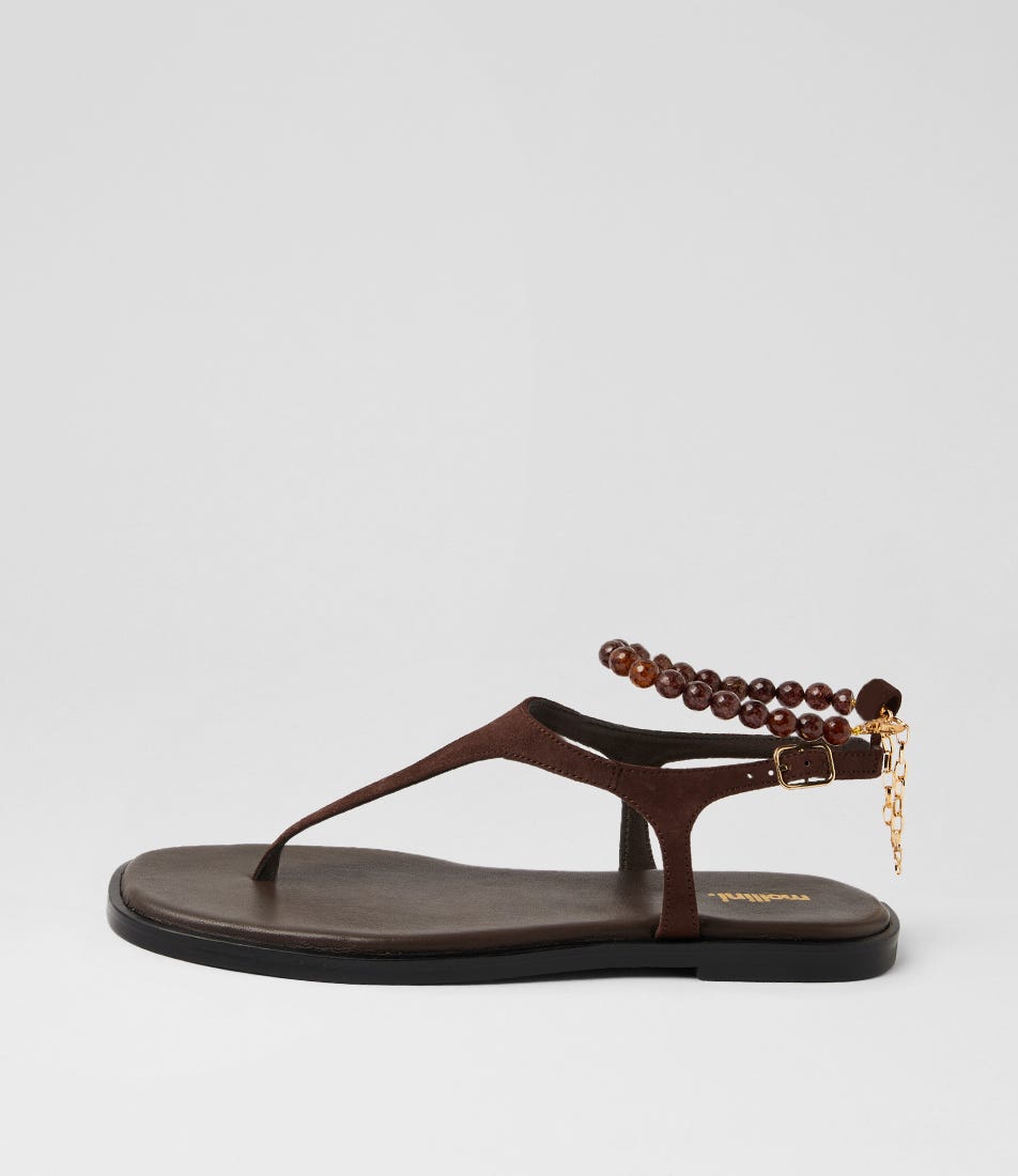 Joanni Dark Choc Suede Sandals