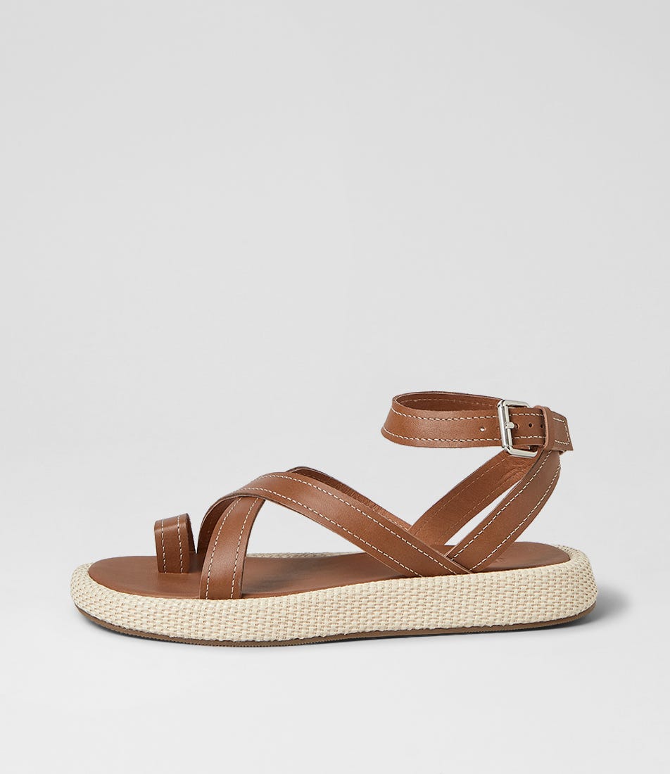 Anulla Chestnut Natural Leather Woven Sandals