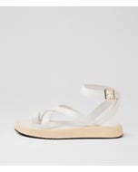 Anulla White Natural Leather Woven Sandals
