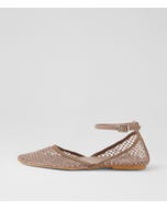 Ashella Taupe Jewel Mesh Leather Flat Shoes