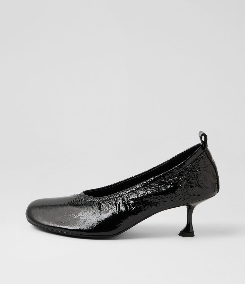Amerli Black Crinkle Patent Pump Heels