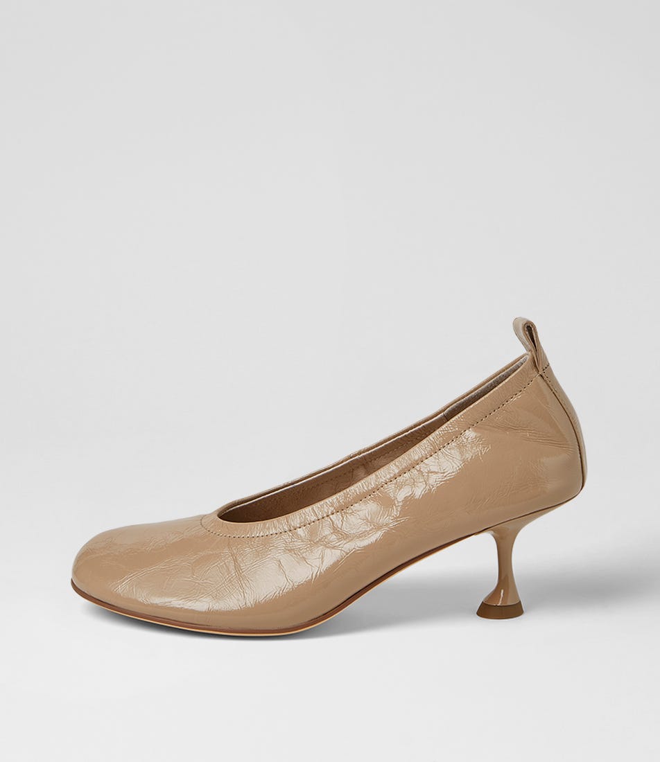 Amerli Nude Crinkle Patent Pump Heels