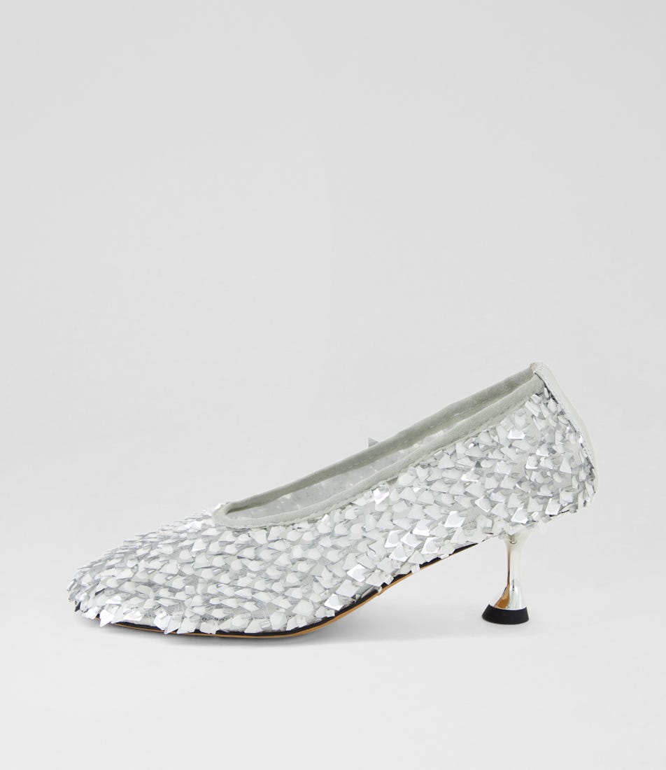 Amerli Silver Fabric Pump Heels