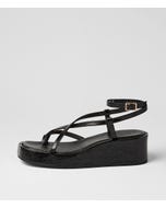 Cinsere Black Crinkle Leather Sandals