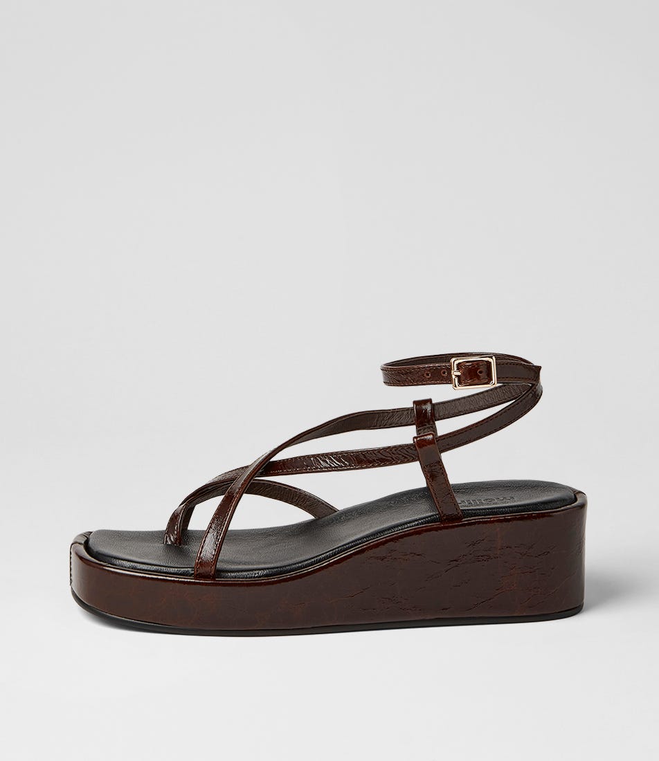 Cinsere Choc Crinkle Leather Sandals