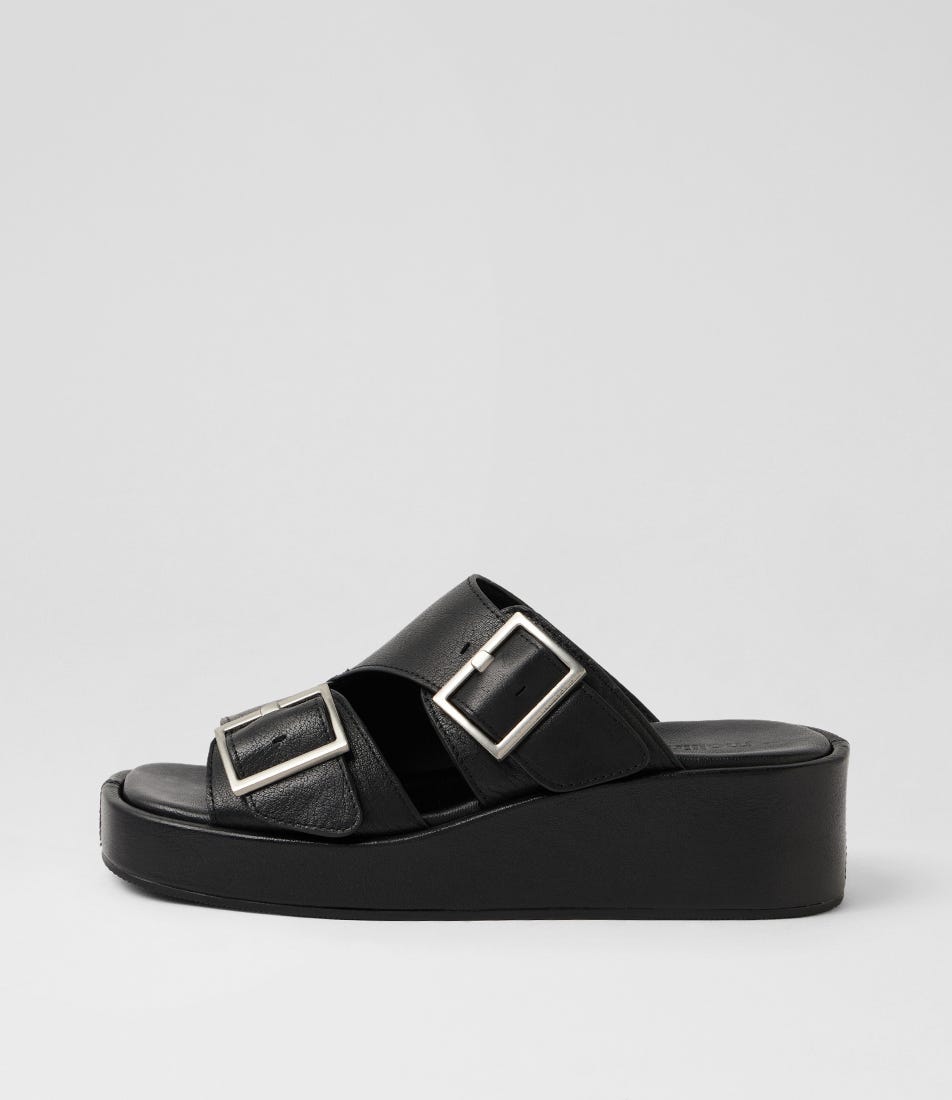 Camimer Black Leather Wedges