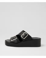 Camimer Black Leather Wedges