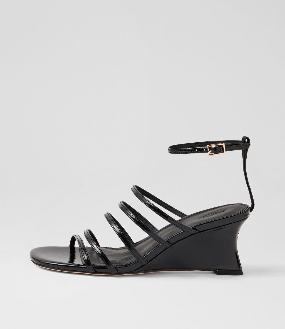 Fayte Black Shine Leather Wedges