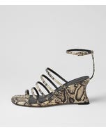 Fayte Cream Black Snake Leather Sandals