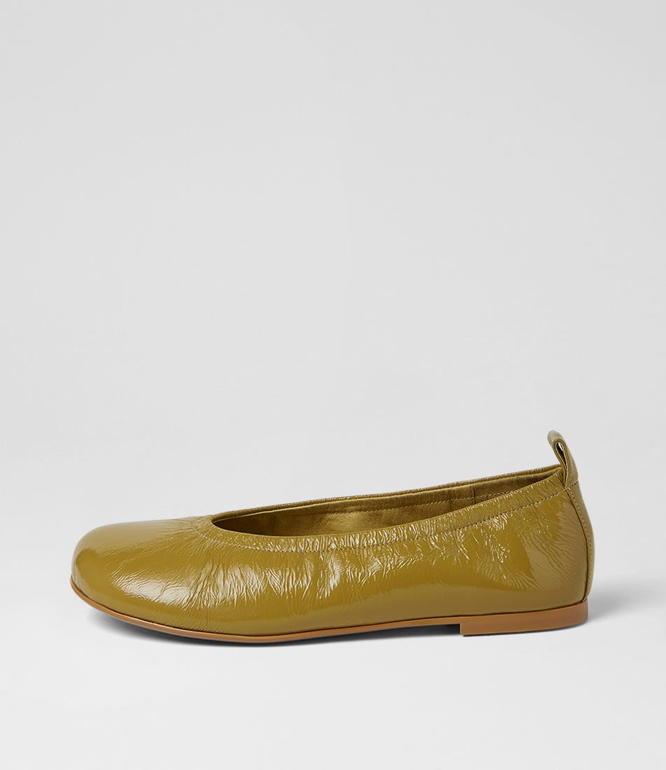 Linni Chartreuse Crinkle Patent Ballet Flats
