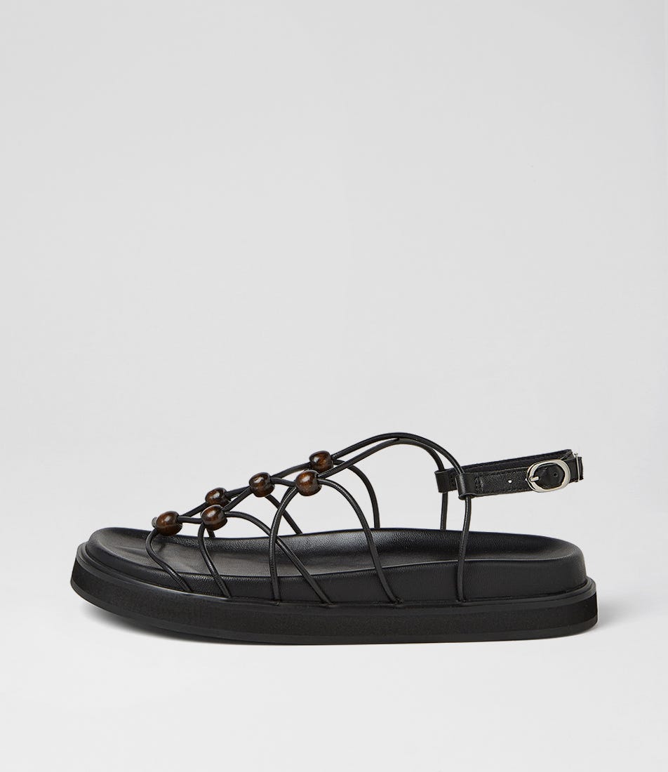 Menday Black Leather Sandals