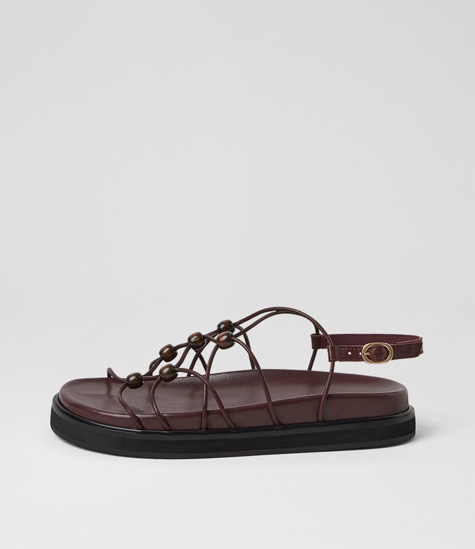 Menday Burgundy Leather Strappy Sandals
