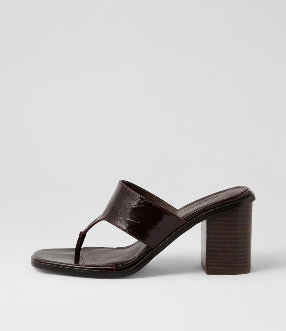Neomi Choc Dark Brown Crinkle Leather Sandals