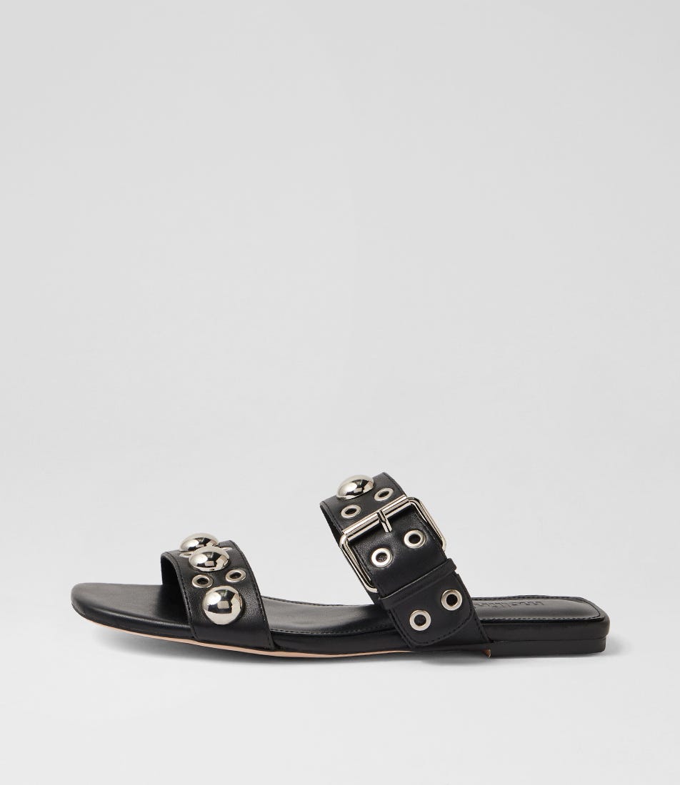Rixoni Black Leather Slides