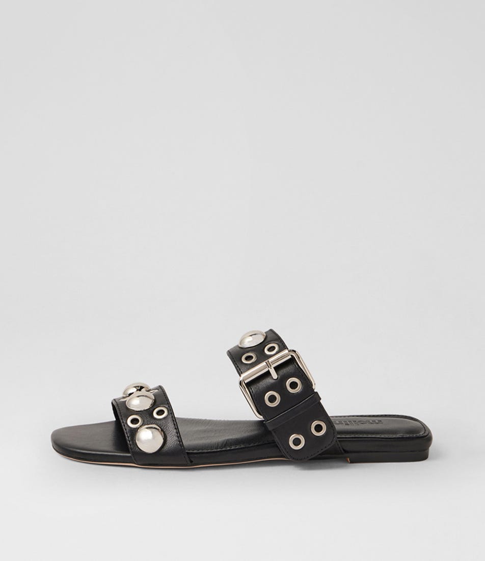 Rixoni Black Leather Slides