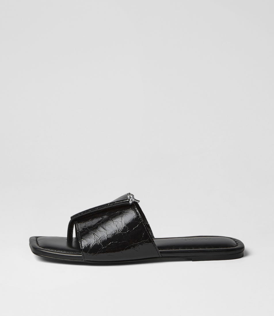 Misam Black Crinkle Leather Slides