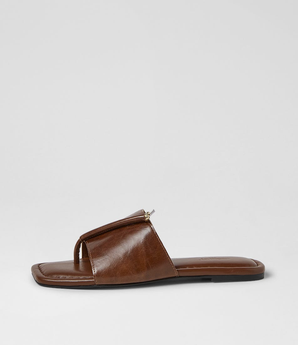 Misam Tan Crinkle Leather Slides