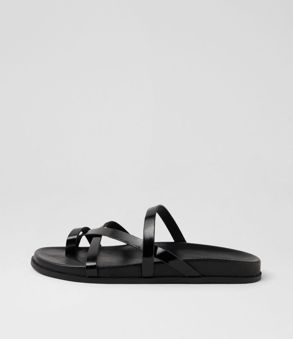 Haana Black Shine Leather Slides