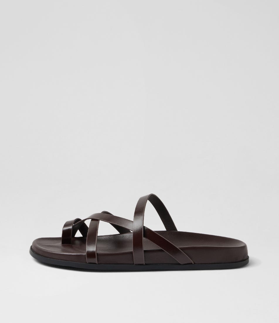Haana Choc Shine Leather Slides