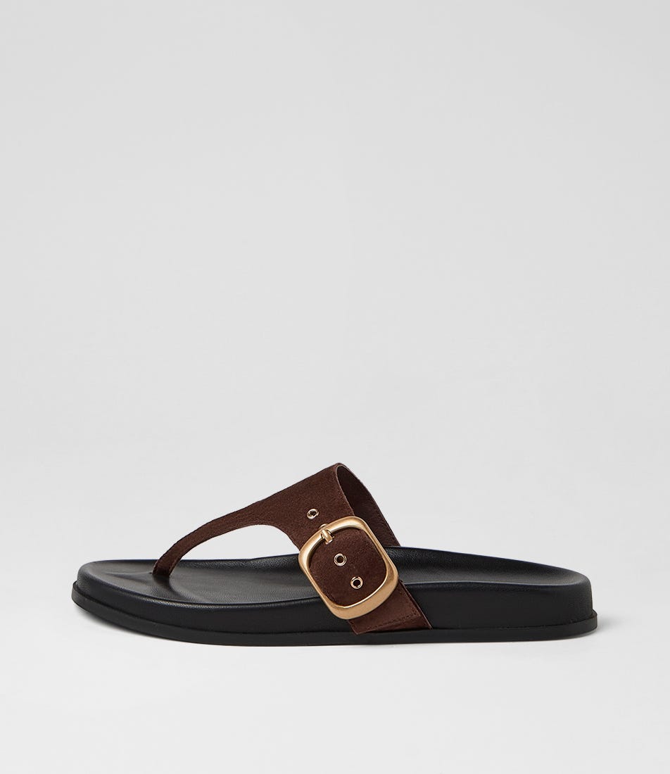 Hectore Choc Black Suede Thongs
