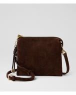 Pauloa Deep Choc Suede Cross Body Bag