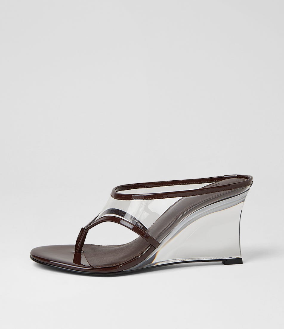 Saltee Dark Choc Patent Leather Sandals