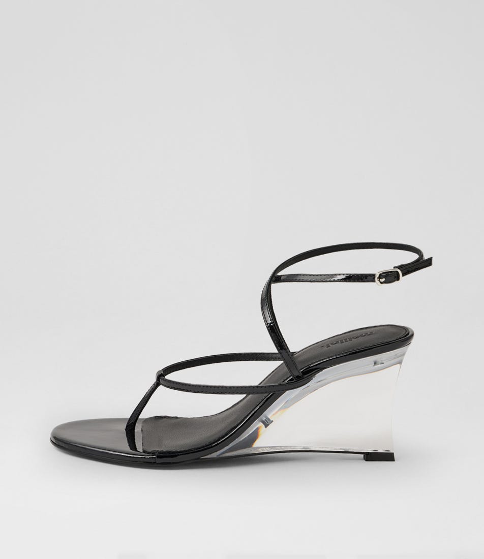 Soule Black Patent Leather Heeled Sandals