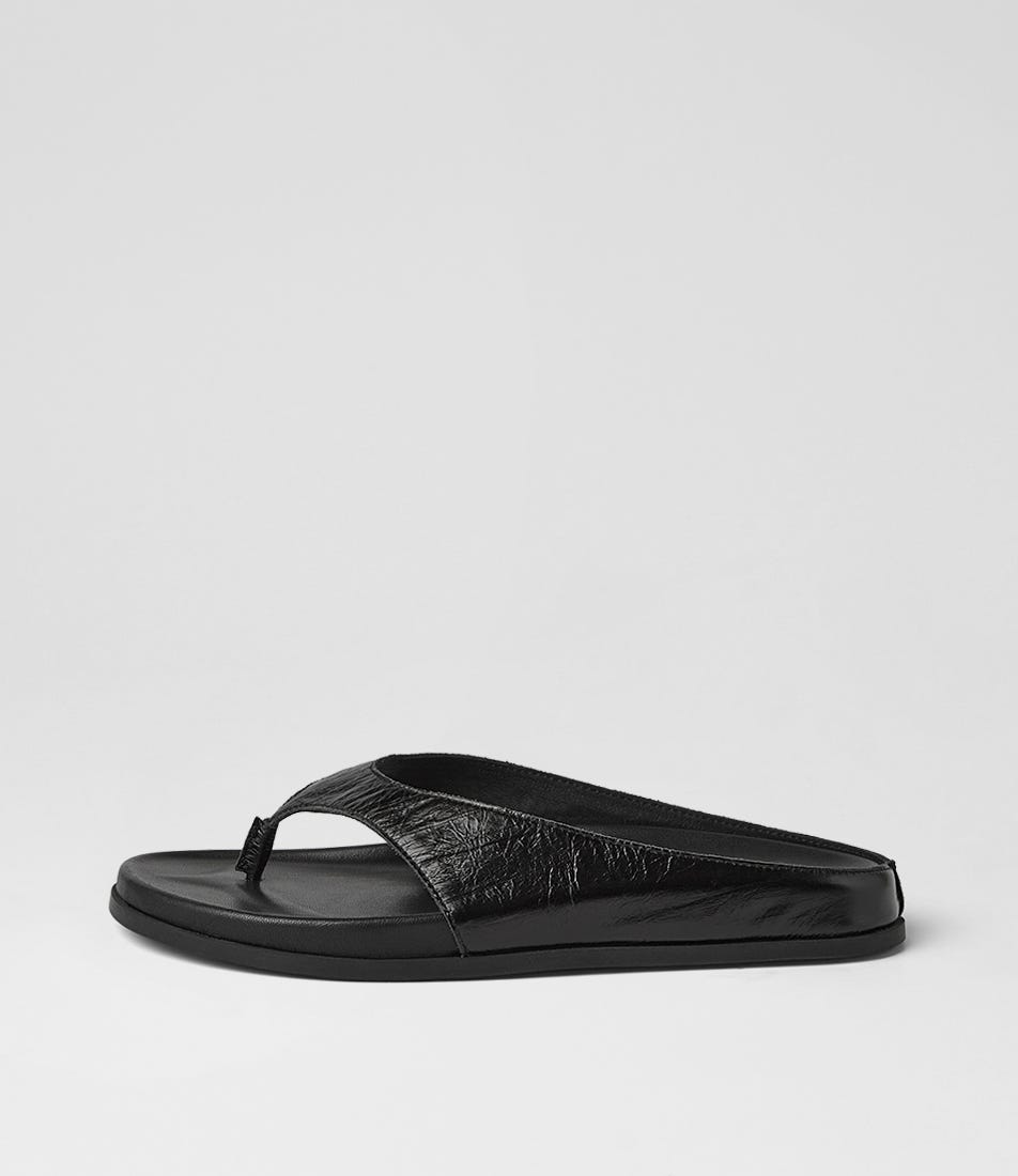 Honie Black Embossed Leather Thongs