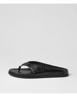 Honie Black Embossed Leather Thongs